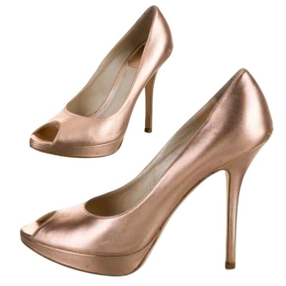 DIOR Vintage Bronze Pink leather peep toe platform pumps High Heels size 6 - Picture 5 of 14